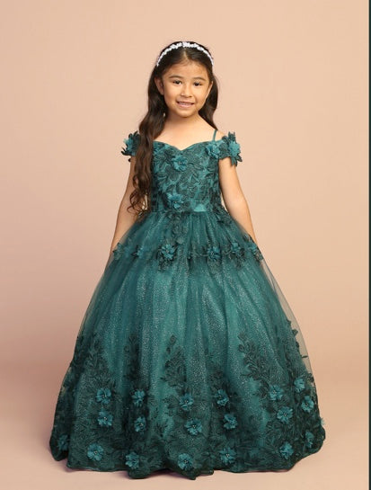 Girls Off Shoulder with 3D Flowers Pageant DressGirls Off Shoulder with 3D Flowers Pageant Dress