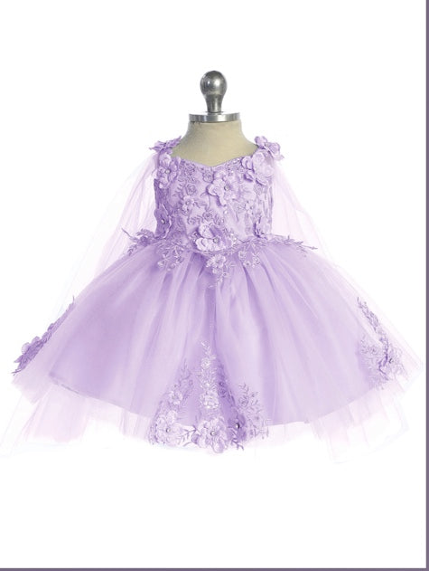 GORGEOUS 3D FLORAL BODICE WITH GLITTER TULLE SKIRT AND DETACHED CAPE