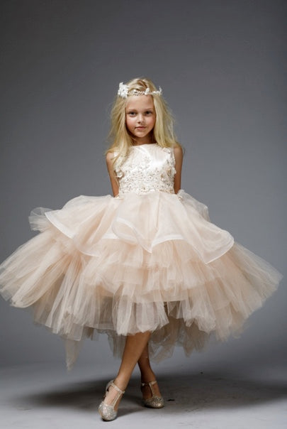 GORGEOUS MULITIFUL TIERED SKIRT WITH HAND BEADED 3D APPLIQUE ON TOP