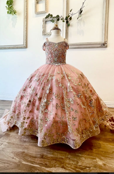 DETACHABLE TRAIN WITH STONE AND GEMS MINI QUINCE DRESS