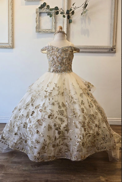 DETACHABLE TRAIN WITH STONE AND GEMS MINI QUINCE DRESS
