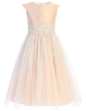 PEARL NECK FRORAL PEARL DETAIL WAIST PATCH WITH SATIN AND CRYSTAL TULLE