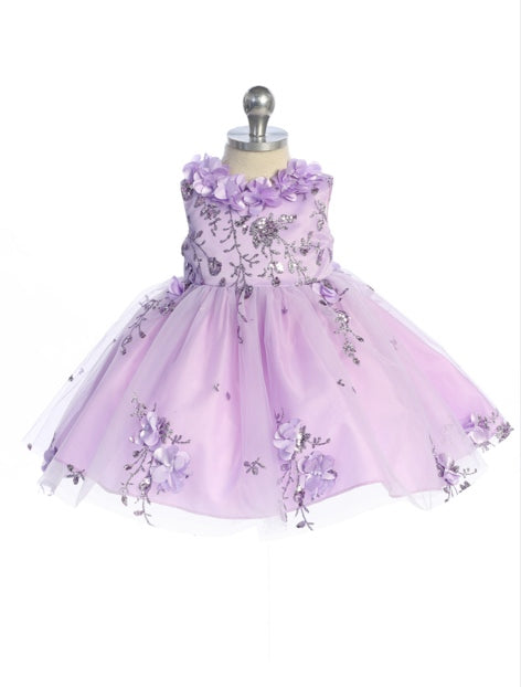 STUNNING 3D FLOWER BODICE WITH A MESH OVERLAY SKIRT WITH 3D  FLOWER APPLIQUE