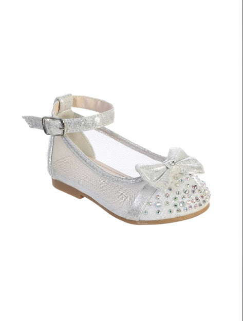 GIRLS MESH RHINESTONE STUDED FLATS WITH A BOW