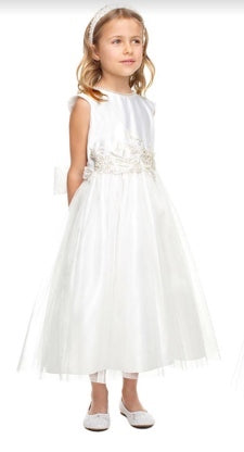 PEARL NECK FRORAL PEARL DETAIL WAIST PATCH WITH SATIN AND CRYSTAL TULLE
